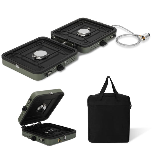 2 Burner Folding Camping Stove with Griddle
