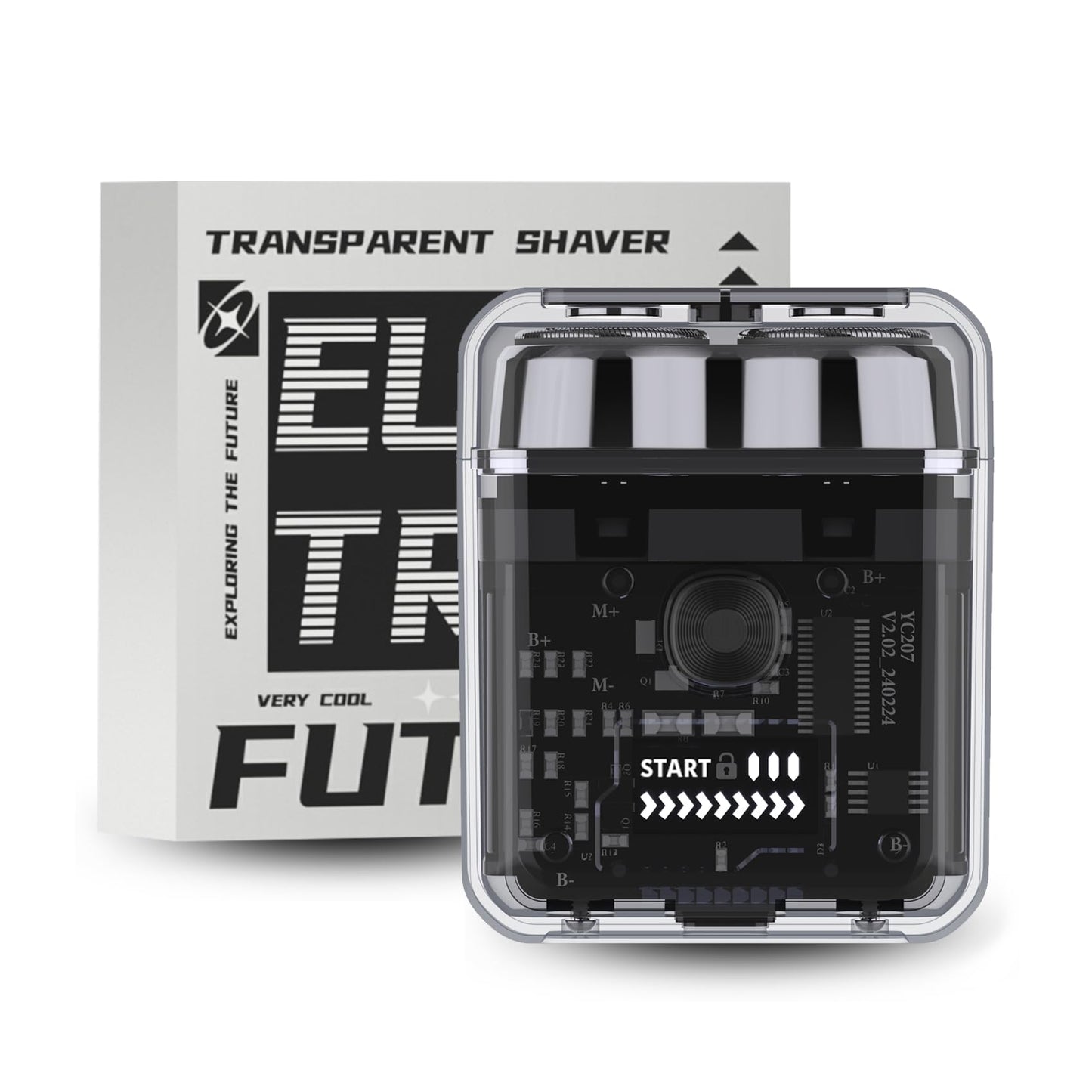 Futuristic transparent mini electric razor